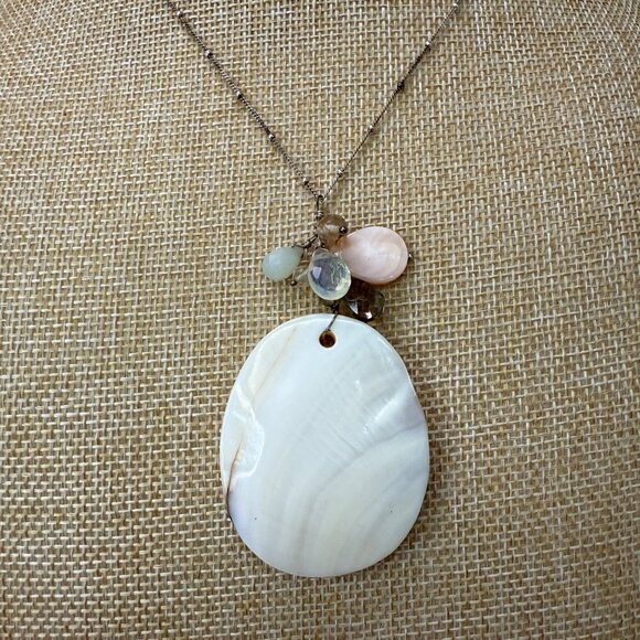 J. Jill 925 Italy Shell Pendant Necklace W/ Gemstone Accents On Sterling Silver - Picture 2 of 13